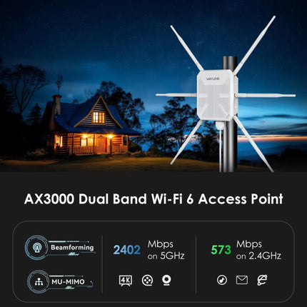 WAVLINK WN588HX3 AX3000 Outdoor WiFi Extender with 6 Antennas Dual Band WiFi Repeater, US Plug, UK Plug, EU Plug, AU Plug