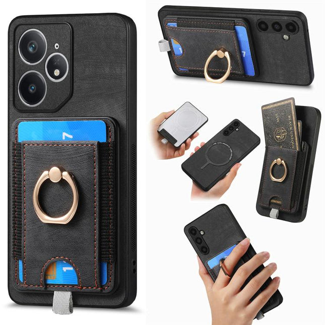 Retro Splitable Magnetic Card Bag Leather Phone Case, For Realme Neo7