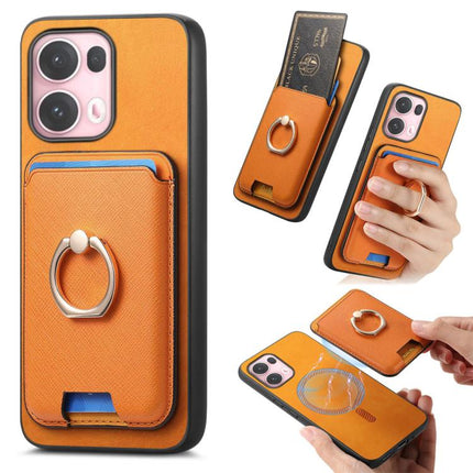 Retro Cross Leather Ring Vertical Insert Card Bag MagSafe Phone Case, For OPPO Reno13 Pro Global, For OPPO Reno13 Global, For OPPO Reno13 F