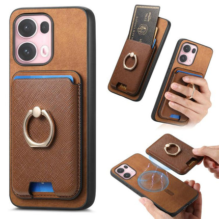 Retro Cross Leather Ring Vertical Insert Card Bag MagSafe Phone Case, For OPPO Reno13 Pro Global, For OPPO Reno13 Global, For OPPO Reno13 F