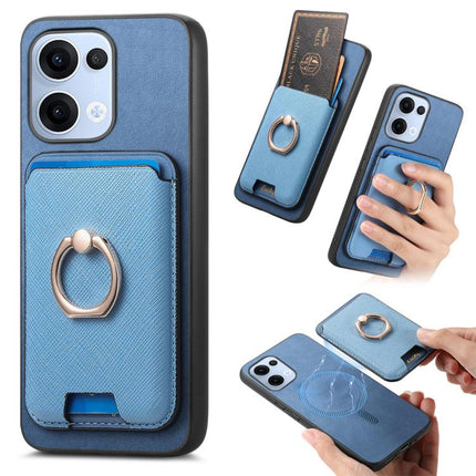 Retro Cross Leather Ring Vertical Insert Card Bag MagSafe Phone Case, For OPPO Reno13 Pro Global, For OPPO Reno13 Global, For OPPO Reno13 F