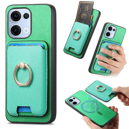 Retro Cross Leather Ring Vertical Insert Card Bag MagSafe Phone Case, For OPPO Reno13 Pro Global, For OPPO Reno13 Global, For OPPO Reno13 F