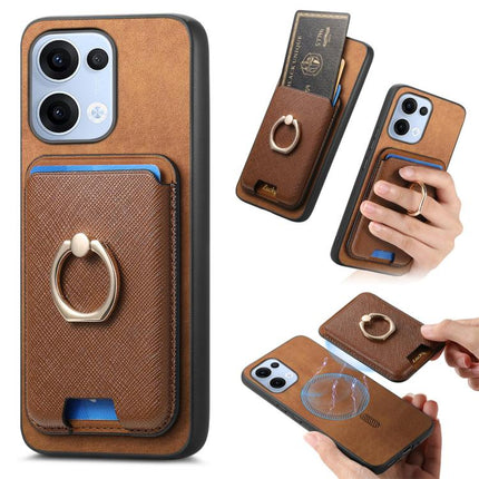 Retro Cross Leather Ring Vertical Insert Card Bag MagSafe Phone Case, For OPPO Reno13 Pro Global, For OPPO Reno13 Global, For OPPO Reno13 F