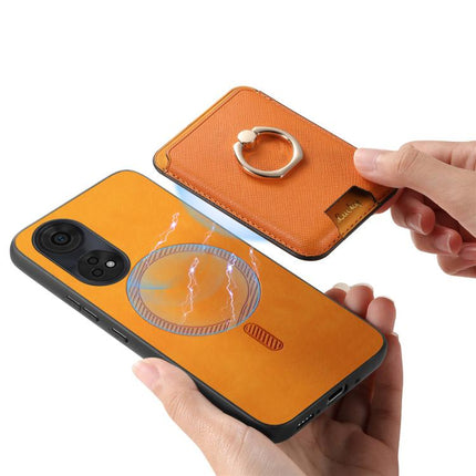 Retro Cross Leather Ring Vertical Insert Card Bag MagSafe Phone Case, For OPPO Reno12 Pro Global, For OPPO Reno12 Global, For OPPO A3 Pro