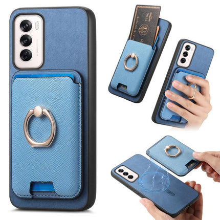Retro Cross Leather Ring Vertical Insert Card Bag MagSafe Phone Case, For OPPO Reno12 Pro Global, For OPPO Reno12 Global, For OPPO A3 Pro