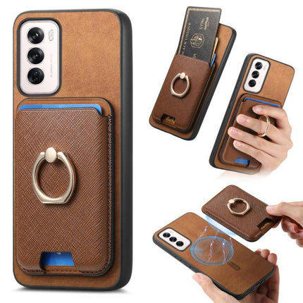 Retro Cross Leather Ring Vertical Insert Card Bag MagSafe Phone Case, For OPPO Reno12 Pro Global, For OPPO Reno12 Global, For OPPO A3 Pro