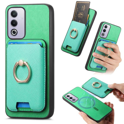 Retro Cross Leather Ring Vertical Insert Card Bag MagSafe Phone Case, For OPPO Reno12 Pro Global, For OPPO Reno12 Global, For OPPO A3 Pro