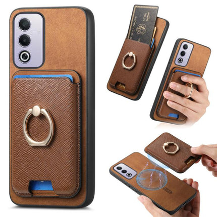 Retro Cross Leather Ring Vertical Insert Card Bag MagSafe Phone Case, For OPPO Reno12 Pro Global, For OPPO Reno12 Global, For OPPO A3 Pro