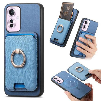 Retro Cross Leather Ring Vertical Insert Card Bag MagSafe Phone Case, For OPPO Reno11 F, For OPPO Reno11 Global, For OPPO Reno11 Pro Global