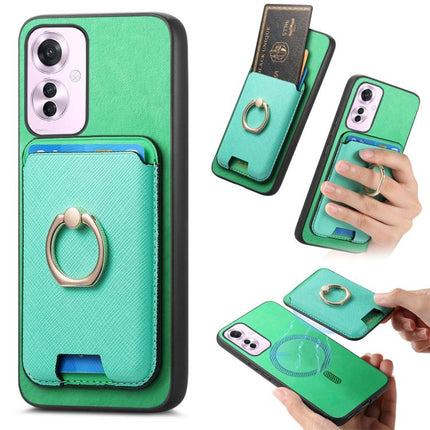 Retro Cross Leather Ring Vertical Insert Card Bag MagSafe Phone Case, For OPPO Reno11 F, For OPPO Reno11 Global, For OPPO Reno11 Pro Global