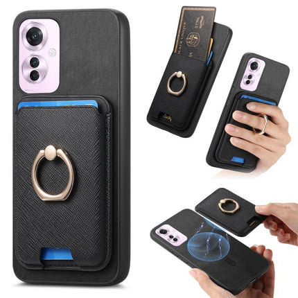 Retro Cross Leather Ring Vertical Insert Card Bag MagSafe Phone Case, For OPPO Reno11 F, For OPPO Reno11 Global, For OPPO Reno11 Pro Global