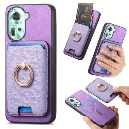 Retro Cross Leather Ring Vertical Insert Card Bag MagSafe Phone Case, For OPPO Reno11 F, For OPPO Reno11 Global, For OPPO Reno11 Pro Global