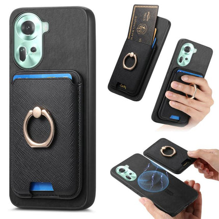 Retro Cross Leather Ring Vertical Insert Card Bag MagSafe Phone Case, For OPPO Reno11 F, For OPPO Reno11 Global, For OPPO Reno11 Pro Global