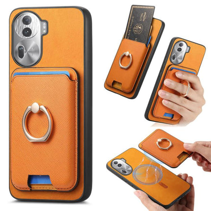Retro Cross Leather Ring Vertical Insert Card Bag MagSafe Phone Case, For OPPO Reno11 F, For OPPO Reno11 Global, For OPPO Reno11 Pro Global