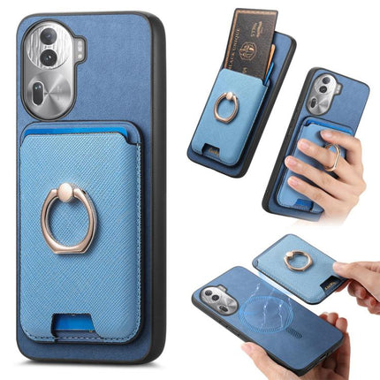 Retro Cross Leather Ring Vertical Insert Card Bag MagSafe Phone Case, For OPPO Reno11 F, For OPPO Reno11 Global, For OPPO Reno11 Pro Global