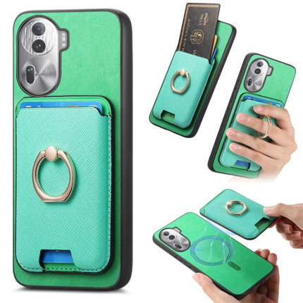 Retro Cross Leather Ring Vertical Insert Card Bag MagSafe Phone Case, For OPPO Reno11 F, For OPPO Reno11 Global, For OPPO Reno11 Pro Global