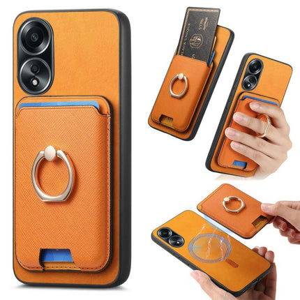 Retro Cross Leather Ring Vertical Insert Card Bag MagSafe Phone Case, For OPPO A58 4G, For OPPO A78 4G, For OPPO Reno10 Pro+ 5G