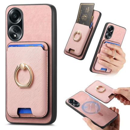 Retro Cross Leather Ring Vertical Insert Card Bag MagSafe Phone Case, For OPPO A58 4G, For OPPO A78 4G, For OPPO Reno10 Pro+ 5G