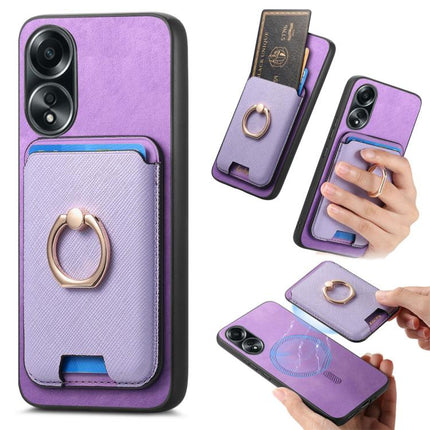 Retro Cross Leather Ring Vertical Insert Card Bag MagSafe Phone Case, For OPPO A58 4G, For OPPO A78 4G, For OPPO Reno10 Pro+ 5G