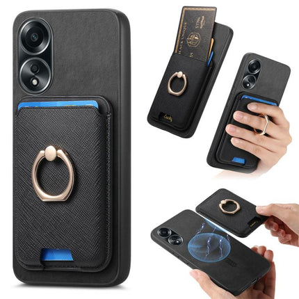 Retro Cross Leather Ring Vertical Insert Card Bag MagSafe Phone Case, For OPPO A58 4G, For OPPO A78 4G, For OPPO Reno10 Pro+ 5G