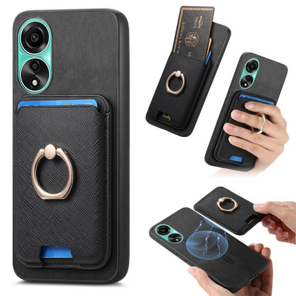 Retro Cross Leather Ring Vertical Insert Card Bag MagSafe Phone Case, For OPPO A58 4G, For OPPO A78 4G, For OPPO Reno10 Pro+ 5G