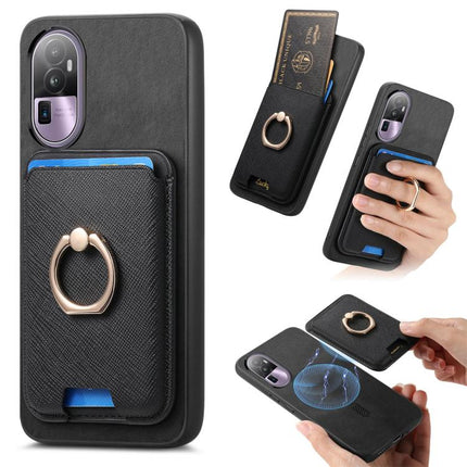 Retro Cross Leather Ring Vertical Insert Card Bag MagSafe Phone Case, For OPPO A58 4G, For OPPO A78 4G, For OPPO Reno10 Pro+ 5G