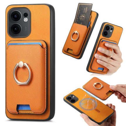 Retro Cross Leather Ring Vertical Insert Card Bag MagSafe Phone Case, For OPPO Reno13 Pro Global, For OPPO Reno13 Global, For OPPO Reno13 F