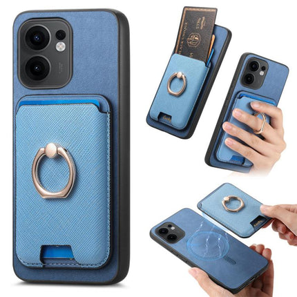 Retro Cross Leather Ring Vertical Insert Card Bag MagSafe Phone Case, For OPPO Reno13 Pro Global, For OPPO Reno13 Global, For OPPO Reno13 F