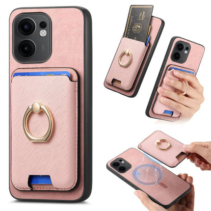 Retro Cross Leather Ring Vertical Insert Card Bag MagSafe Phone Case, For OPPO Reno13 Pro Global, For OPPO Reno13 Global, For OPPO Reno13 F