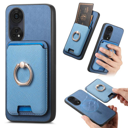 Retro Cross Leather Ring Vertical Insert Card Bag MagSafe Phone Case, For OPPO Reno8 T 5G / A1 Pro