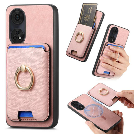 Retro Cross Leather Ring Vertical Insert Card Bag MagSafe Phone Case, For OPPO Reno8 T 5G / A1 Pro