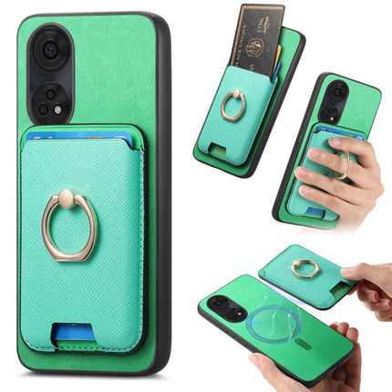 Retro Cross Leather Ring Vertical Insert Card Bag MagSafe Phone Case, For OPPO Reno8 T 5G / A1 Pro