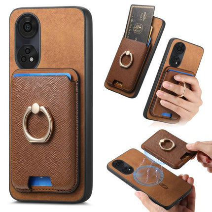 Retro Cross Leather Ring Vertical Insert Card Bag MagSafe Phone Case, For OPPO Reno8 T 5G / A1 Pro