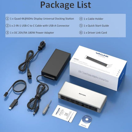 WAVLINK UG69PD12 DisplayLink Docking Station Quad  Monitors For Laptops M1 / M2 / Mac & Windows, US Plug, UK Plug, EU Plug, AU Plug