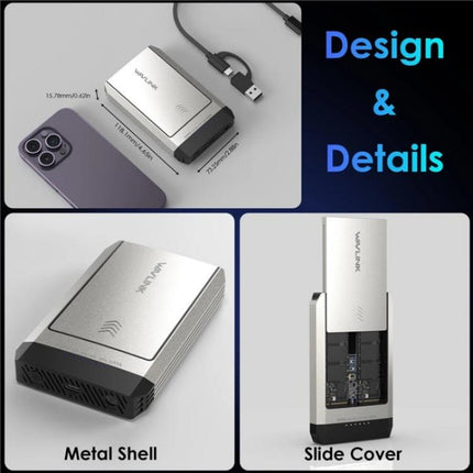 WAVLINK ST347 One-Click Offline Clone Dual Slot M.2 SSD Enclosure USB-C 3.2 Gen2 10Gbps, ST347