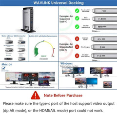 WAVLINK WL-UG69PD13Pro DisplayLink Docking Station 15 in 1 USB-C Hub for MacBook Laptop