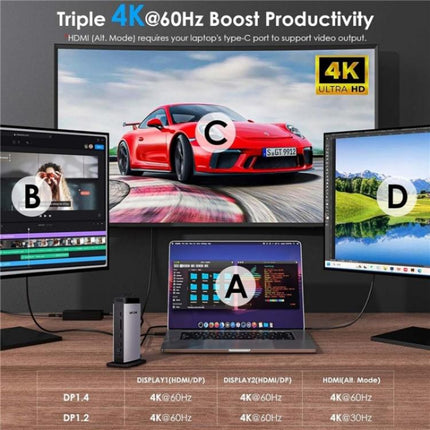 WAVLINK WL-UG69PD13Pro DisplayLink Docking Station 15 in 1 USB-C Hub for MacBook Laptop