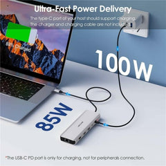 WAVLINK UMD309 Dual HD PD100W 10Gbps USB-A USB-C Docking Station 10 in 1 HUB, UMD309