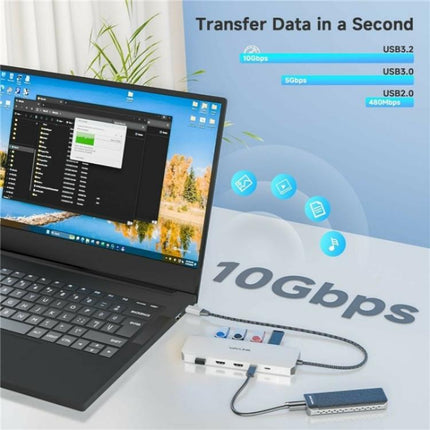 WAVLINK UMD309 Dual HD PD100W 10Gbps USB-A USB-C Docking Station 10 in 1 HUB, UMD309