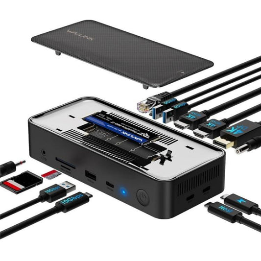 WAVLINK UMD23M For Laptop Tablet 13 in 1 USB-C Hub 10Gbps M.2 Pcie / SATA SSD Enclosure, UMD23M