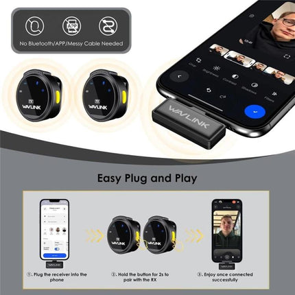 WAVLINK 608C Magnetic Lavalier Wireless Dual Microphone with 8 Pin RX Receiver, 608C