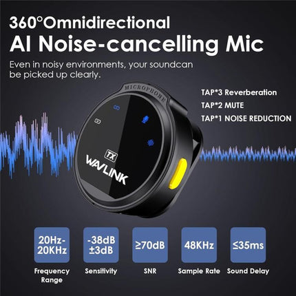 WAVLINK 608C Magnetic Lavalier Wireless Dual Microphone with 8 Pin RX Receiver, 608C