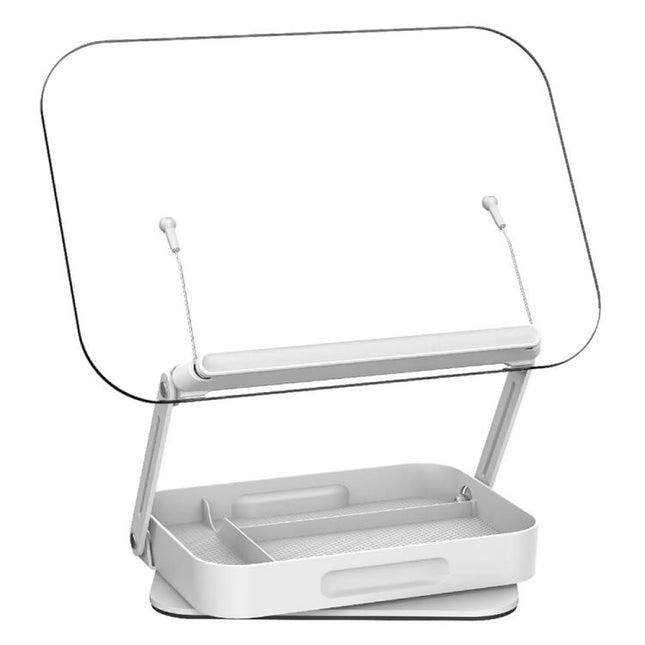 R22H Adjustable Rotating Foldable Laptop Tablet Book Holder Stand with Bottom Storage Box, R22H