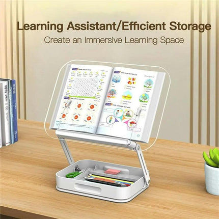 R22H Adjustable Rotating Foldable Laptop Tablet Book Holder Stand with Bottom Storage Box, R22H