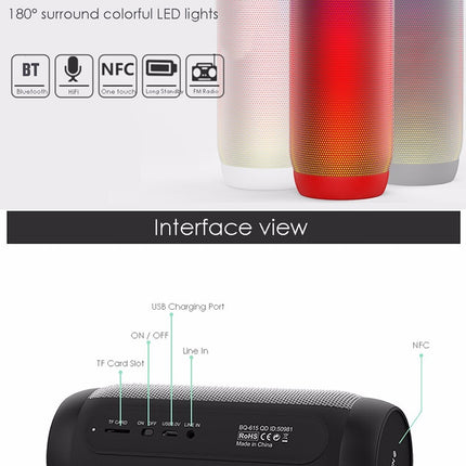 BQ615 PRO Colorful LED Wireless HiFi Stereo Speaker, Combines Bluetooth + TF card player + FM radio + AUX + NFC, BQ615 PRO