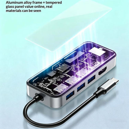 HC-87 10 in 1 USB-C Hub Gigabit Ethernet 4K HD PD 100W Charging Multi-Port Adapter, HC-87