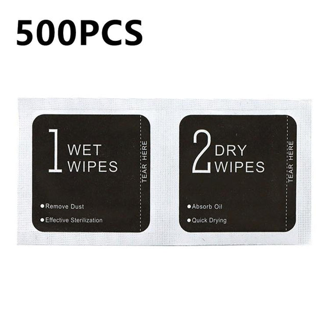 500pcs 1+2 Wet Dry Alcohol Wipes Dust Removal Cleaning Kit Alcohol Wipes Film Application Tools, Size:4 x 8 cm
