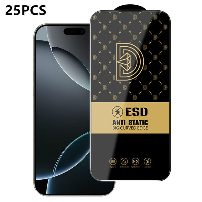 25pcs Royal Diamond Anti-Static Screen-Printed HD Tempered Glass Film, For iPhone 17e / 16e, For iPhone 17 Pro Max, For iPhone 17 Pro, For iPhone 17, For iPhone Air, For iPhone 16 Pro Max, For iPhone 16 Pro, For iPhone 16 Plus, For iPhone 16           ...