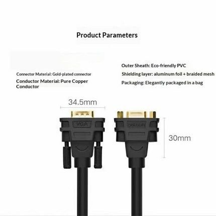 UGREEN VG103 30745 VGA Male to Female Extension Cable Triple-Shielded Ferrite Core