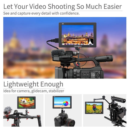 FEELWORLD T7 7 Inch IPS 1920x1200 HDMI On Camera Field Monitor Support 4K Input Output Video Monitor, T7